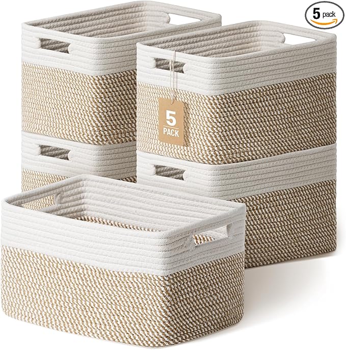 Yilobi 5 Pack Woven Storage Baskets, Decorative Storage Bins for Organizing