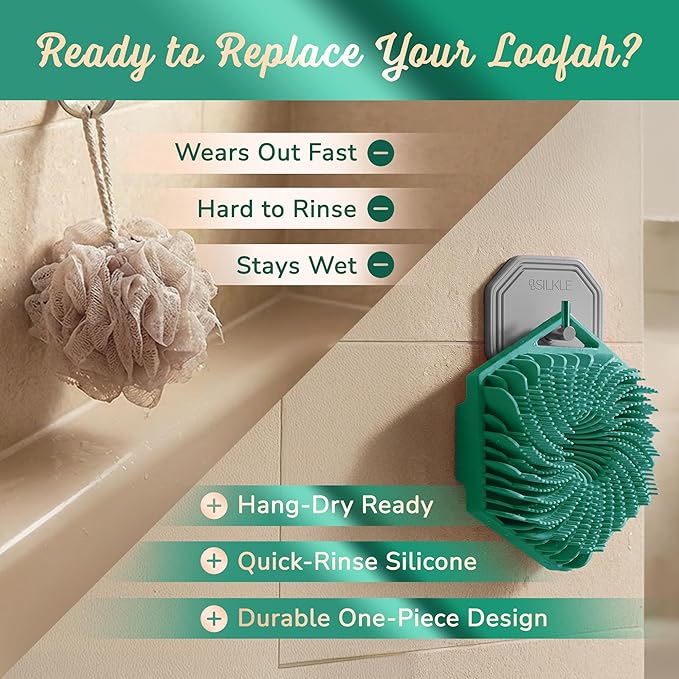 Silicone Body Scrubber – Gentle Exfoliating Shower Scrubber for Body & Bath, Silicone Shower Brush & Loofah Alternative – Non-Slip Silicone Body Brush, Quick Dry, Hygienic - Green