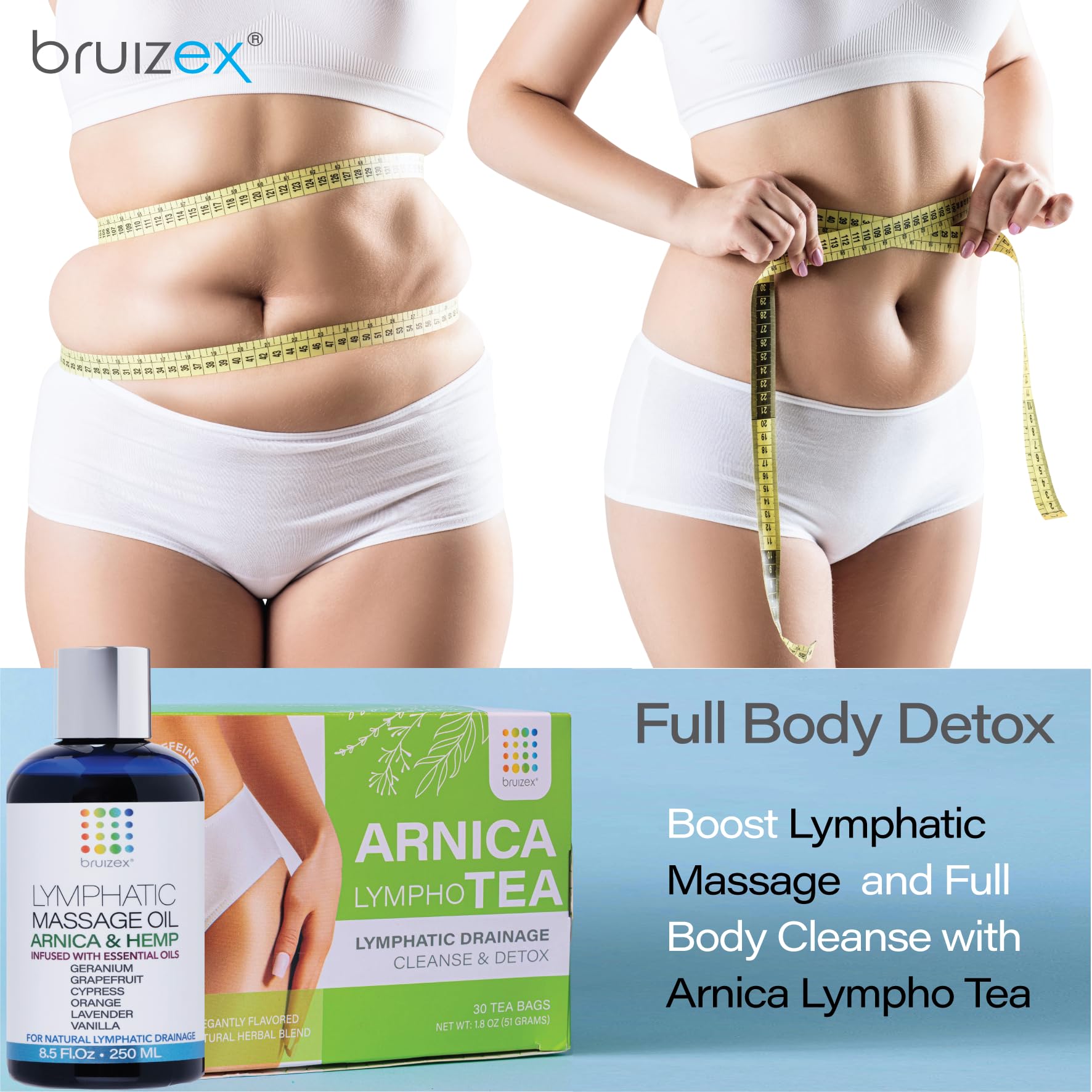 Bruizex Lymphatic Drainage Massage Oil with Arnica & Hemp Seed Oil for After Care Routine & Lymphatic Drainage Massager, Liposuction, 360 Lipo, BBL, Tummy Tuck Procedure, Calming Formula - 8.5 Oz