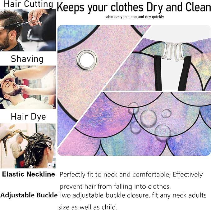 Visesunny Barber Cape - Magic Mermaid Scale Polyester Hair Cutting Salon Apron, Anti-Static, Water-Resistant Haircut and Shaving Cloth, Beard Shaving Bib, Hairdressing Cape