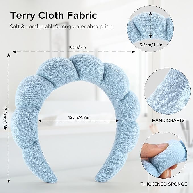 Ztomine Face Wash Headband, Set of 2 - Terry Cloth Spa Headbands for Washing Face or Facial, Puffy Makeup Headbands for Skincare, Mask, Hair Salon, Professional Use (Black & Blue)