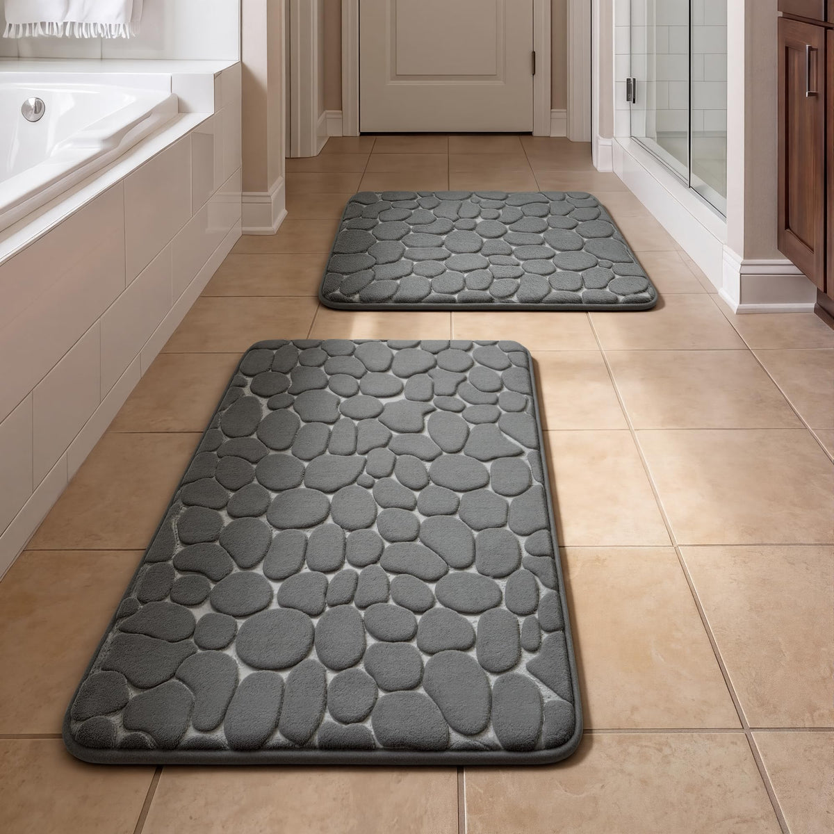 YIHOUSE Bathroom Rugs Mat Set, Memory Foam Bath Mat 5 Piece Dark Grey
