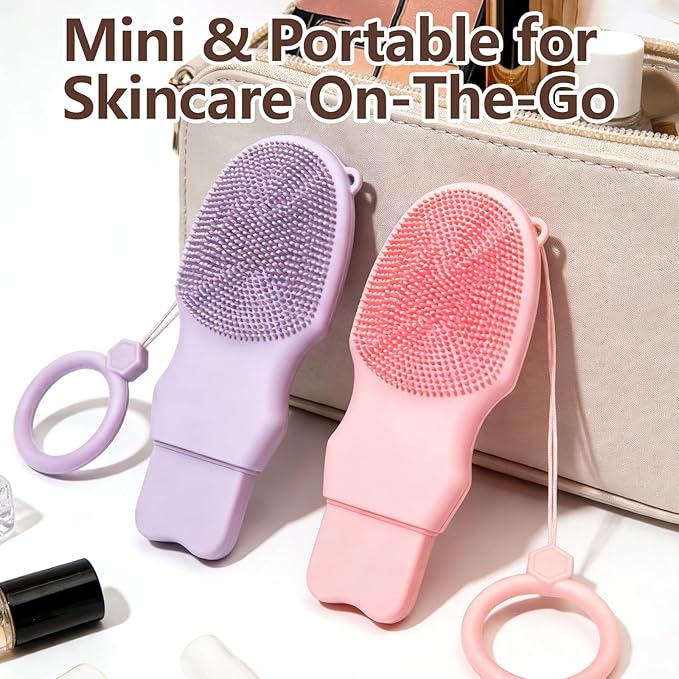 2-Pack Blackhead Remover Double Headed Scraper, Silicone Face Scrubber for Deep Cleansing, Portable Mini Skin Care Tool for Men & Women (Pink + Purple)