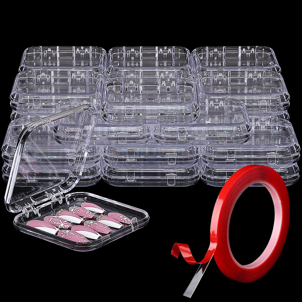 27PCS Press on Nail Boxes with 5M Nail Tape, Acrylic Fake Nail Storage Case