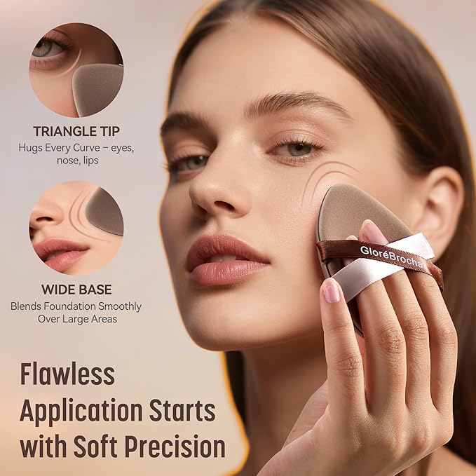 Makeup Sponge Set 4 Pack Micro Porous Low Absorption Soft Latex Free Foundation Powder Puff, Dual-Ribbon Beauty Sponges & Blenders for Powder Cream