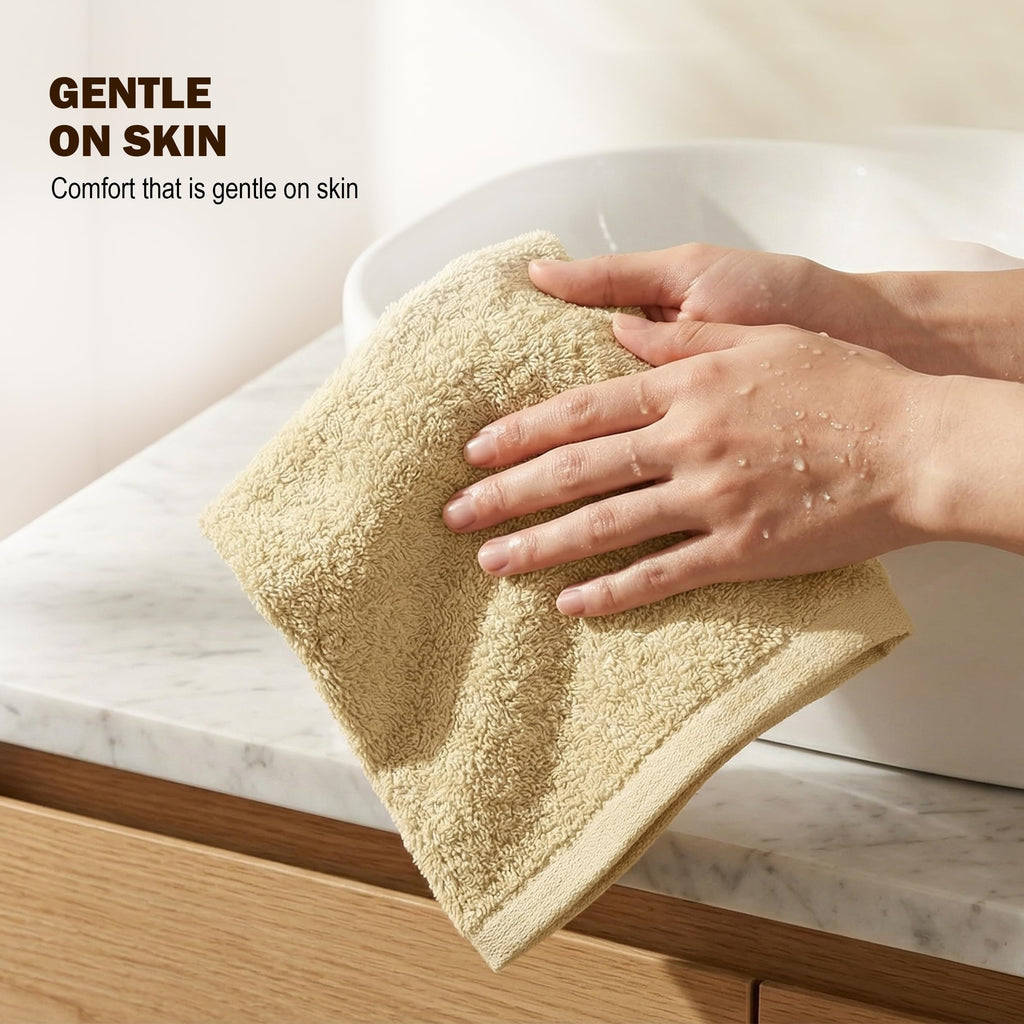 Utopia Towels 12 Pack Cotton Washcloths Set, 100% Ring Spun Cotton, Premium Flannel Face Cloths, Highly Absorbent and Soft Feel Fingertip Towels, Beige