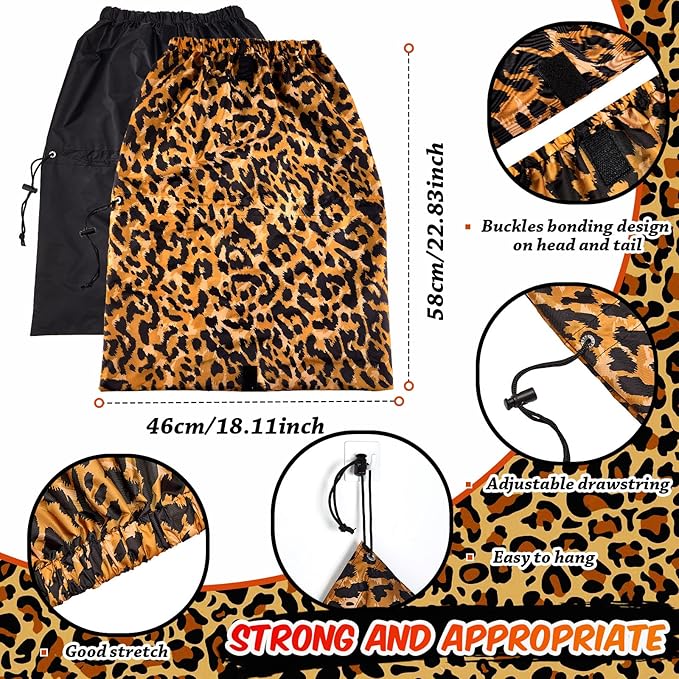 SATINIOR 2 Pcs Braid Shower Cap Jumbo Waterproof Shower Caps for Long Hair, Extra Large Adjustable Foldable Bath Caps with Drying Loop, Plastic Hair Bonnets for Women Men Dreadlocks(Leopard)