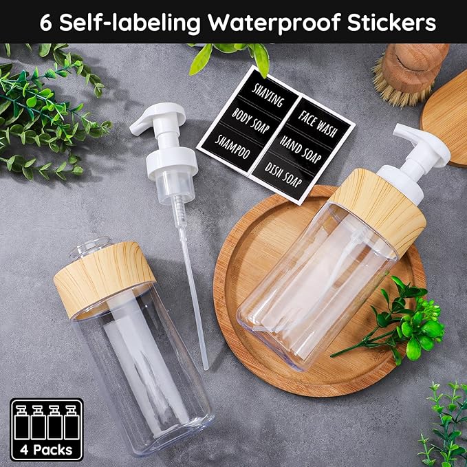 Segbeauty Foaming Hand Soap Dispenser Set, 4 Packs 16.9oz Farmhouse Decor Foaming Liquid Soap Dispenser, 500ml Empty Refillable Plastic Press Pump Bottle Container Bathroom Pump Dispensers Clear