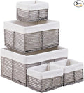 Vagusicc Wicker Storage Basket, Hand-Woven Paper Rope Wicker Baskets, Rectangular Small Wicke Baskets for Organizing, Cube Storage Bins for Closet/Clothes/Dresser, Grey, 5-Pack