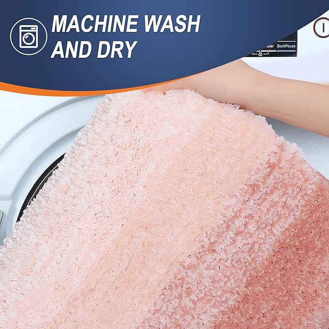 OLANLY Bathroom Rug Set 2 Piece, Soft Absorbent Microfiber Bath Mats and U-Shaped Contour Toilet Rug, Non-Slip, Machine Wash Dry, Plush Shaggy Bath Mats for Bathroom (30"x20"+24"x20", Peach)