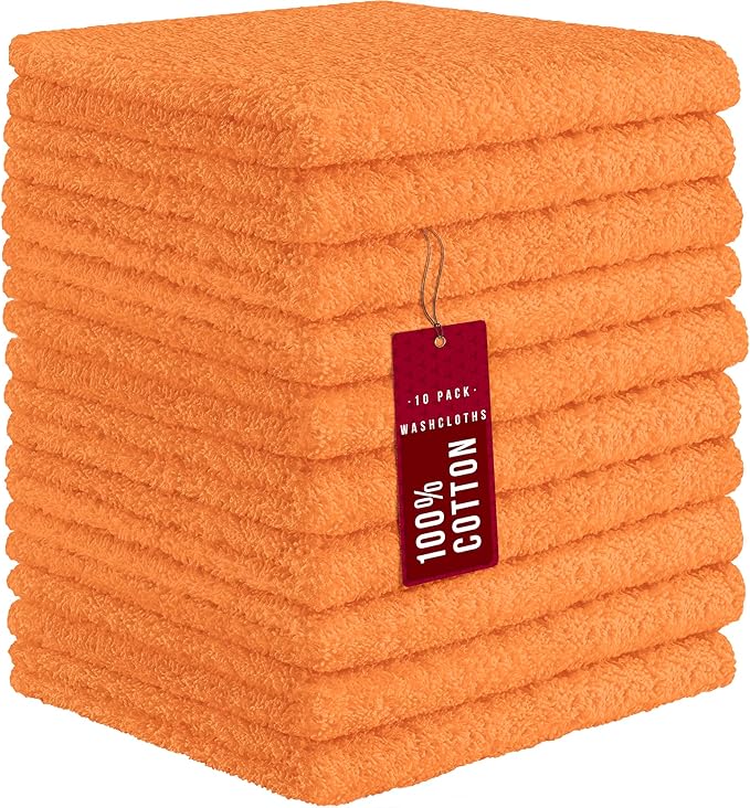 DecorRack 10 Pack 100% Cotton Wash Cloth, Luxurious Soft, 12 x 12 inch Ultra Absorbent, Machine Washable Washcloths, Apricot (10 Pack)