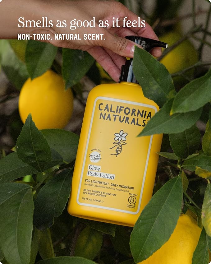 California Naturals Glow Body Lotion for Dry Skin, Moisturizing, Lightweight with Shea Butter, Naturally Scented, Vegan, Sulfate, Paraben & Phthalate Free, Sunset Citrus, 16.5 oz