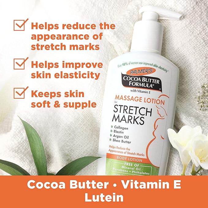 Palmer's Cocoa Butter Formula Massage Lotion with Collagen and Elastin | For Stretch Marks | Pregnancy Skin Care | With Argan Oil and Shea Butter | 8.5 oz Pack of 2
