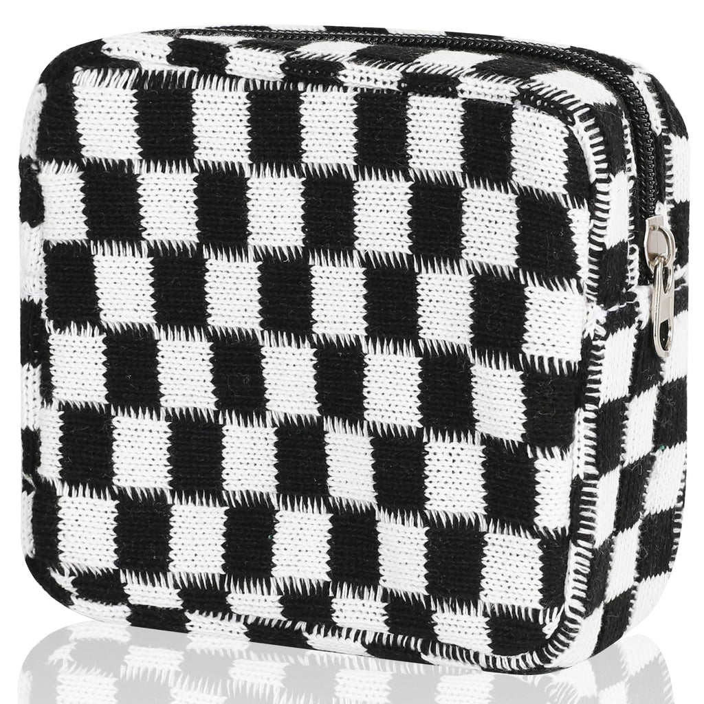CekPo Sanitary Napkin Storage Bag, Menstrual Pad Zipper Checkered Portable Period Bag Panty Liners, Tampon Storage Pouch for Women Ladies Daily Use Storage Purse Travel