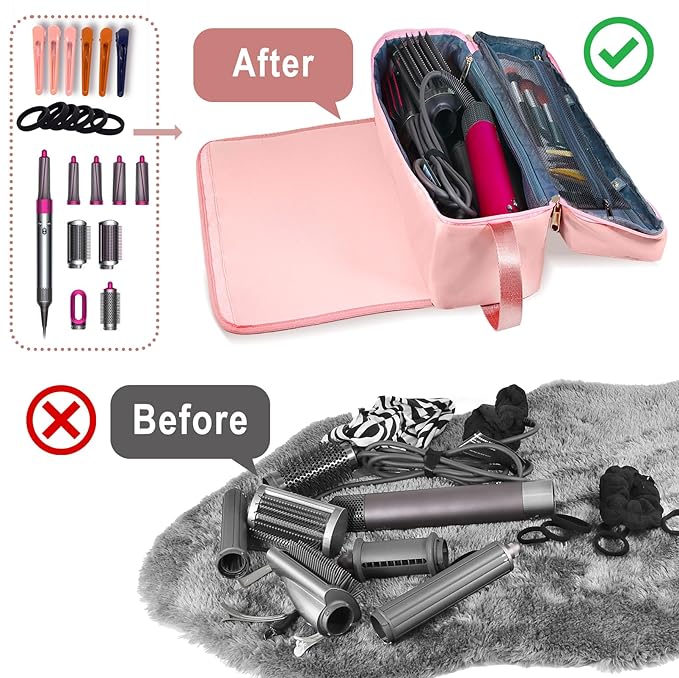 FAMOPLAY Hair Tools Travel Bag with Heat Resistant Pad, Double-Layer Travel Carrying Case for Straightener, Curling Iron, Hair Dryer, Portable Organizer