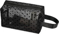 TOPASION Portable Mesh Makeup Bag with Zipper Small Travel Toiletry Bag Lightweight Cosmetic Pouch (Black&Black Heart with Handle)