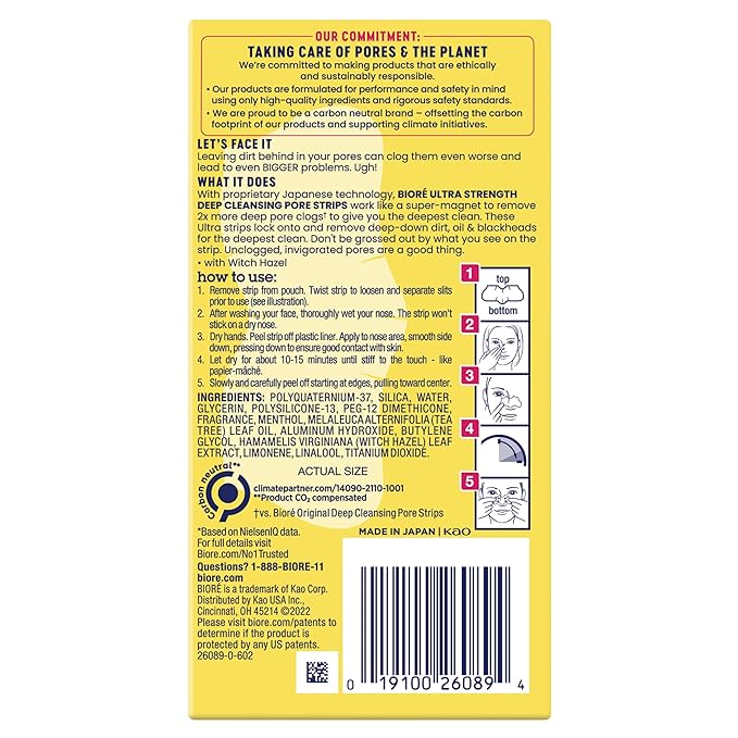 Biore Witch Hazel Ultra Strength Blackhead Remover Pore Strips, 18 ct