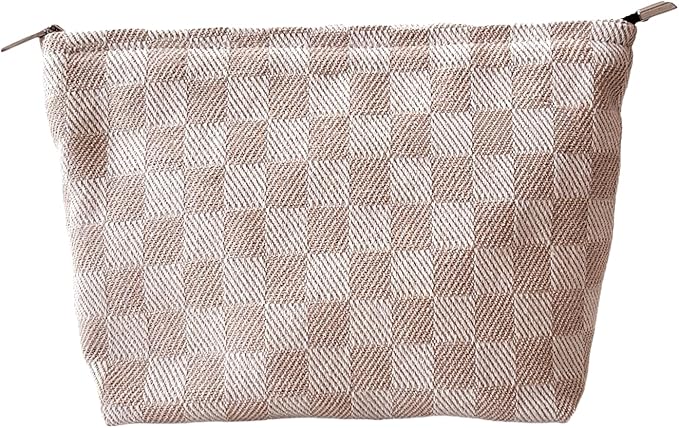 itgowisa Khaki Checkered Makeup Bag, Travel Makeup Pouch for Women, Purse