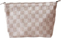 itgowisa Khaki Checkered Makeup Bag, Travel Makeup Pouch for Women, Purse