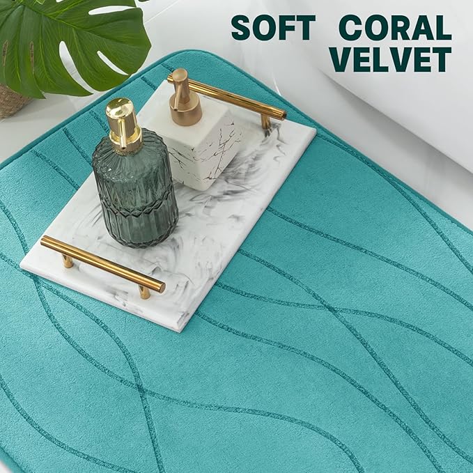 YIHOUSE Bathroom Rugs Set 3 Piece, Memory Foam Bath Mat Teal