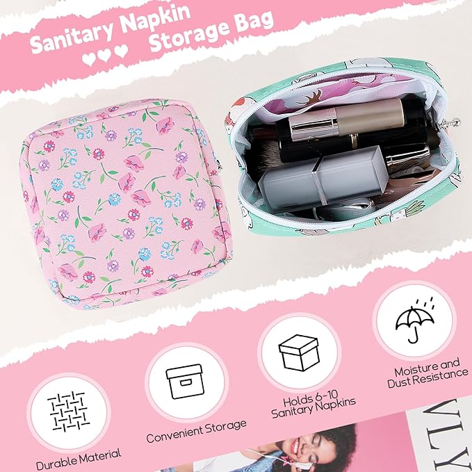 Desing Wish Period Bag Pouch Soft Cloth Sanitary Napkin Storage Bag Portable Menstrual Pad Pouches Tampon Holder for Purse First Period Kit for Girls 9-12 (Black Striped Dog)