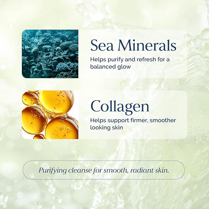 Amino Gel Facial Cleanser with Sea Minerals & Collagen – Radiance, Oil Control, and Elasticity – Vegan, Paraben-Free, 8 fl oz