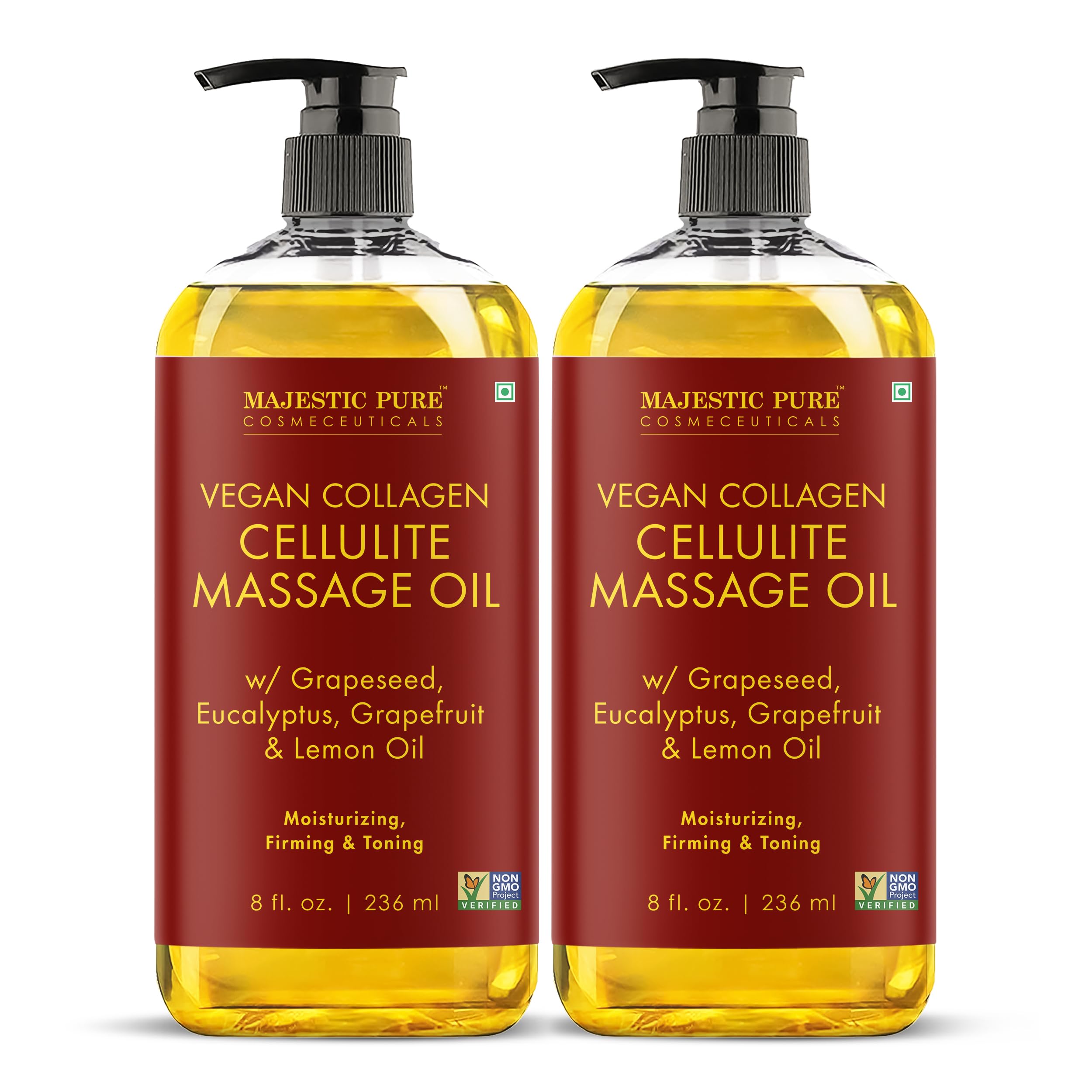 Majestic Pure Cellulite Massage Oil, Toning Body Blend, 8 Fl Oz, 2-Pack