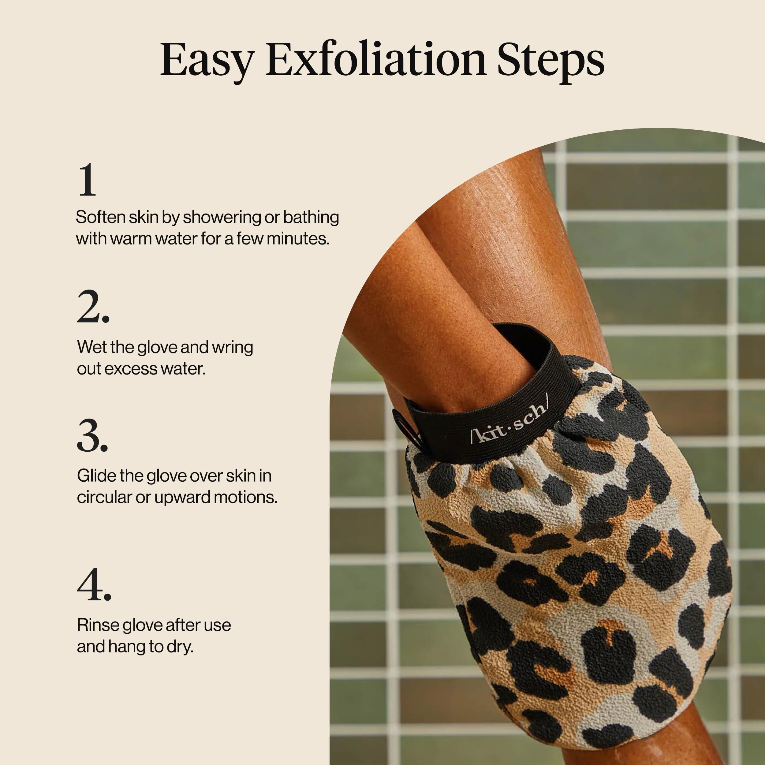 Kitsch Exfoliating Glove 1pc – Korean Exfoliating Mitt & Deep Exfoliating Body Scrubber for Shower, Bath | Body Exfoliator Glove, Dead Skin Remover | Skin Care for Smooth Skin - Leopard