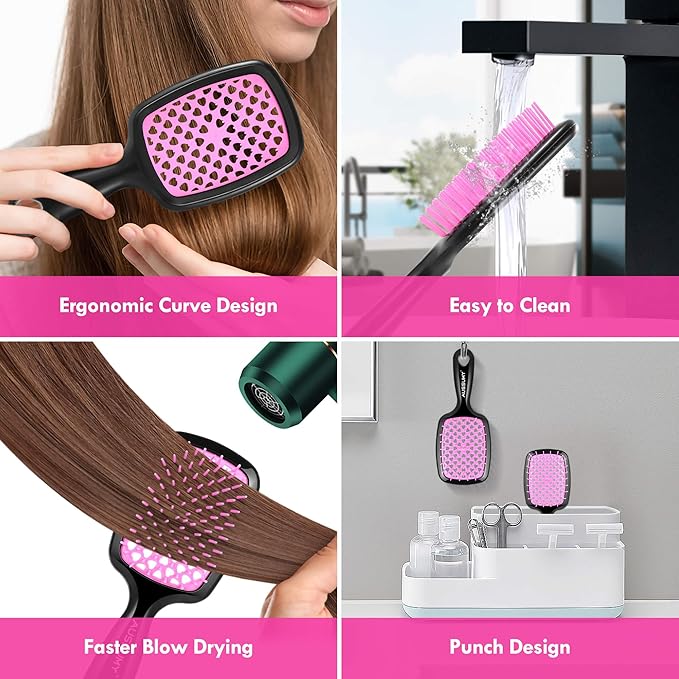 Aussumy 4 Pack Vented Detangling Hair Brush - Detangler Hairbrush with Soft Bristles for Effortless Tangle Free - Ideal for Wet Dry or Curly Damaged Hair for Women Men Kids
