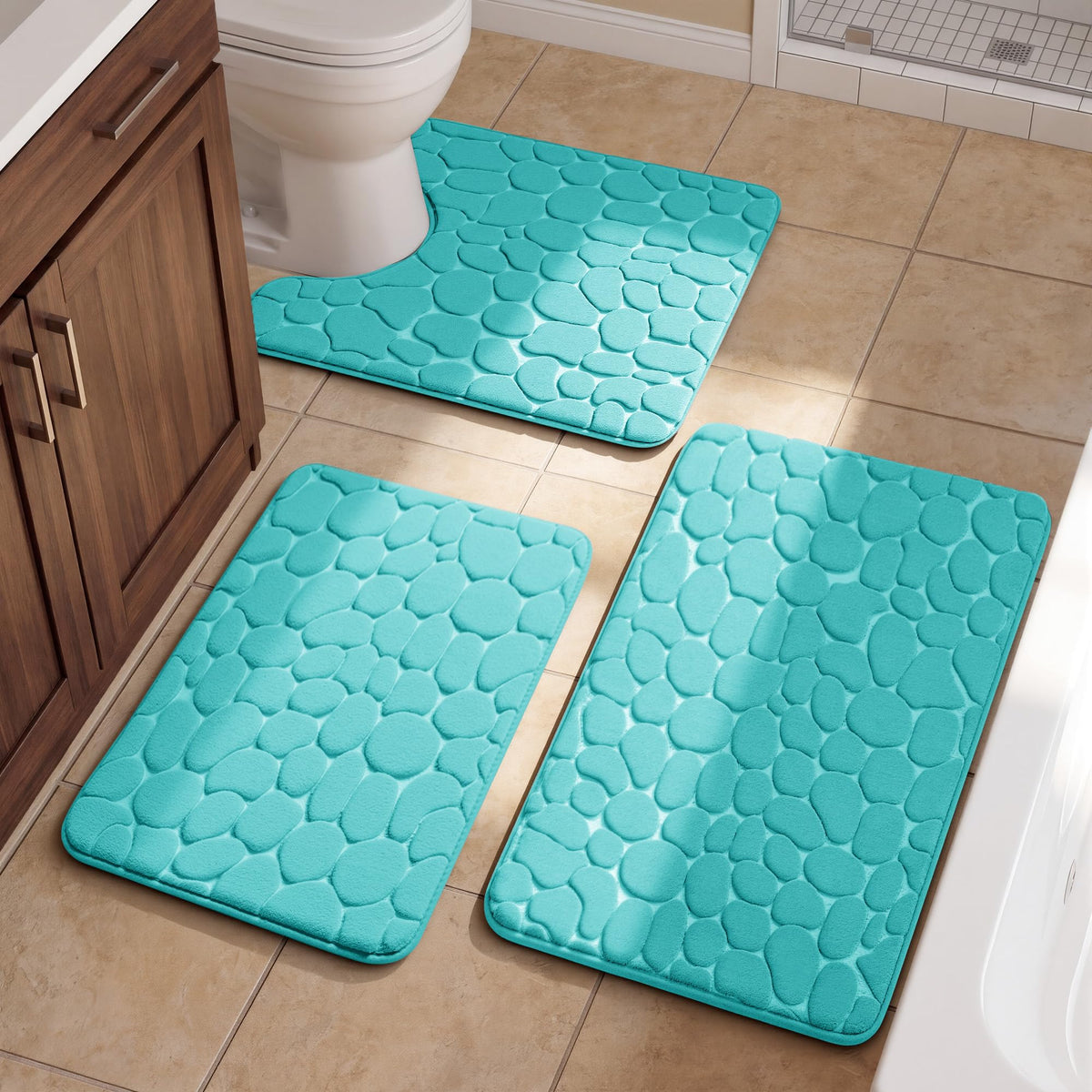YIHOUSE Bathroom Rugs Mat Set, Memory Foam Bath Mat 5 Piece Dark Grey