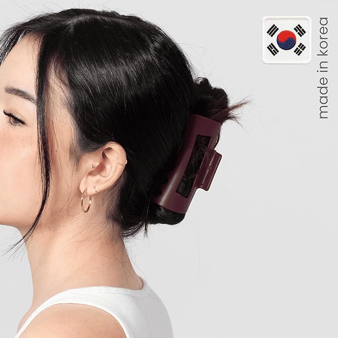 Mello Medium Hair Clip - Flexible Comfort Hair Claw for Women, Strong Hold for Thick & Thin Hair Styling, Durable Material, Matte Non-Slip Finish, Made in Korea, Patent Pending (Burgundy, Medium)