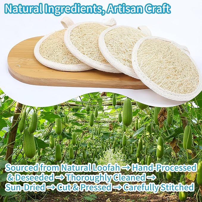 Natural Loofah Face Scrubber,Exfoliating Facial Scrub Pads Made from Organic Luffa for Women and Men (3.35", 4Pack)