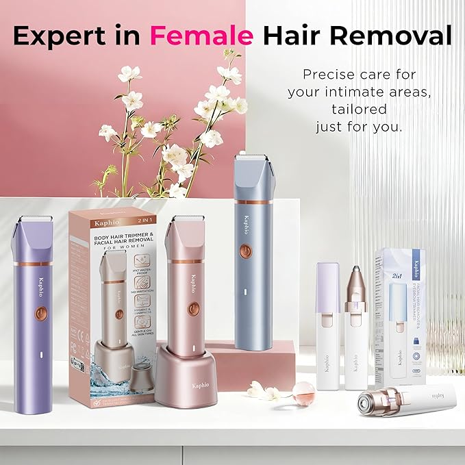 Bikini Trimmer for Women Pubic Hair: 2 in 1 Electric Razors for Women - Rechargeable Electric Shaver - IPX7 Waterproof Lady Shaver for Travel & Shower Use (Purple-Gold)