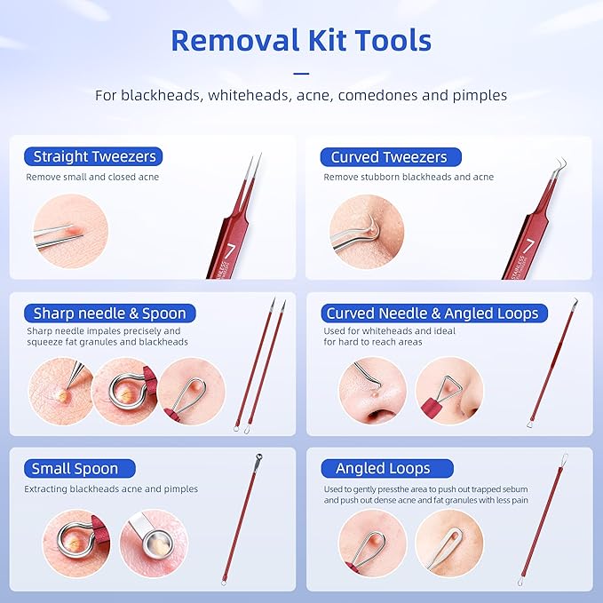 Shevelestar 7PCS Blackhead Remover Tools, Pimple Extractor, Rose Red