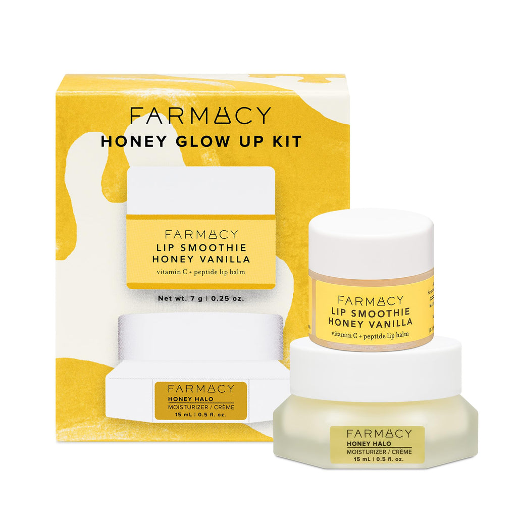 Farmacy Honey Glow Up Gift Set - Includes Honey Halo Ceramide Face Moisturizer + Travel Size Lip Smoothie - Preps & Plumps Skin for Makeup Application (2 Count)