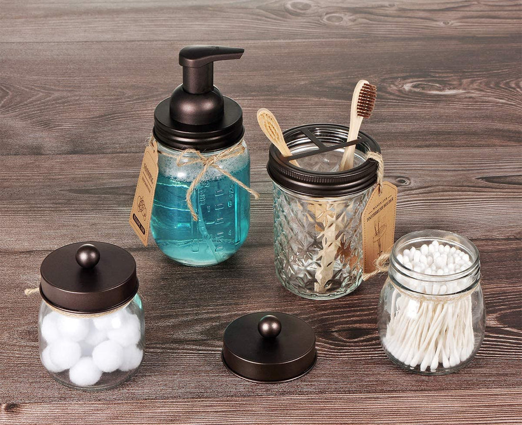 Amolliar Mason Jar Foaming Soap Dispenser Pump Lids, Foaming Pump Replacement Kit for Pint Regular Mouth Mason Jar, Refill Hand Soap, Waterproof Labels, Kitchen Bathroom Farmhouse Decor, Bronze 6 Pack