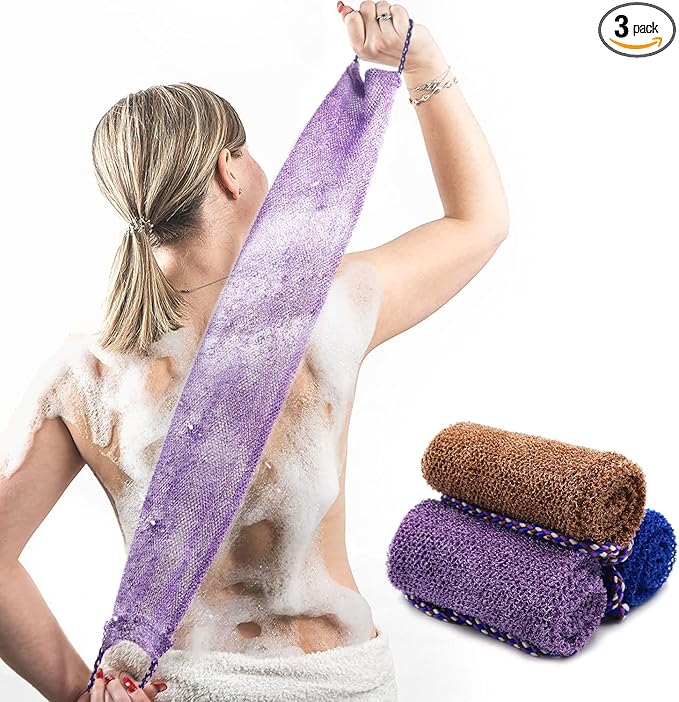 Dr.Pedi 3 Pieces African Net Sponge with Handles Long African Exfoliating Net Washcloth Bath Sponge Net Cloth Wash Net Body Back Scrubber for Shower Loofah