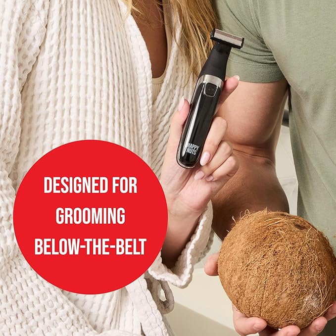 HAPPY NUTS The Ballber Pro Electric Groin & Body Hair Trimmer for Men - Mens Body Groomer Kit for Privates - Waterproof Shaver for Hard to Reach Areas (Ballber)
