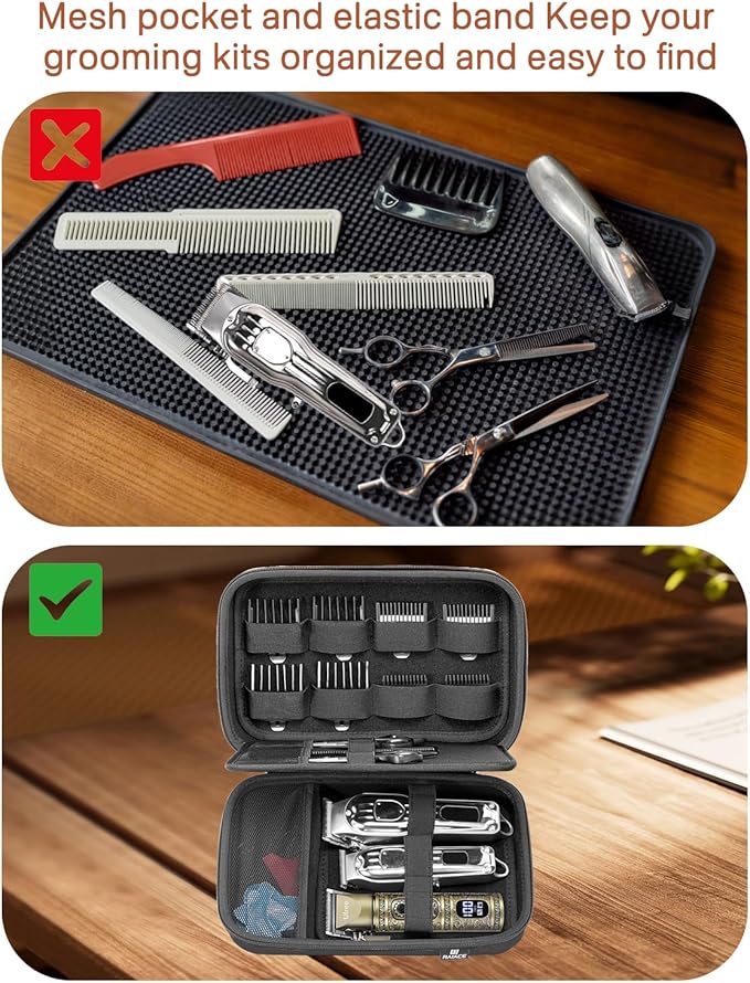 RAIACE Hard Storage Case Compatible with Hair Clippers, Protective Carrying Bag for Barber Accessories/for Guard Grooming Kits. (case only) - Black