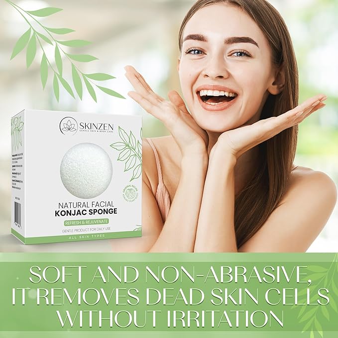 Natural Konjac Facial Sponge for Gentle Daily Face Washing and Exfoliating, Original Recipe, No Additives, Cruelty Free, for All Skin Types, White, 1 Sponge