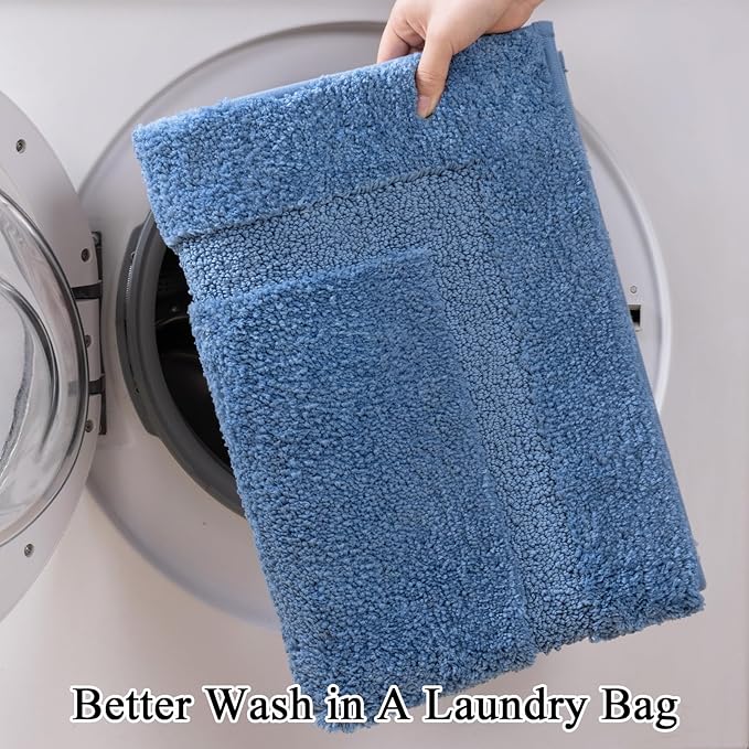 SHACOS Blue Bathroom Rugs Sets 3 Piece Small Bath Mat U Shaped Toilet Rug