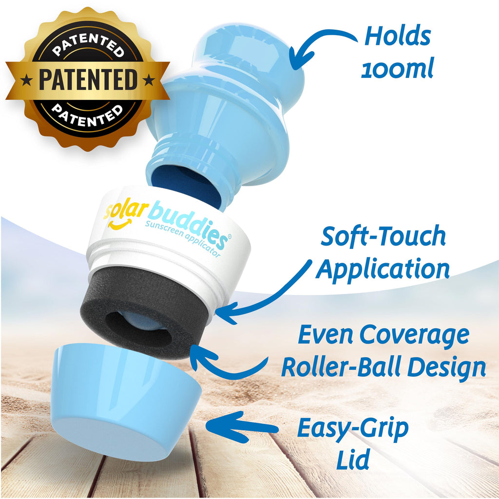 Solar Buddies Sunscreen Applicator – Full Blue– Refillable Roll-on Sponge for Sunscreens & Lotions – For Kids, Adults & Families – Holds 3.4Fl Oz – Perfect for Travel