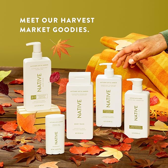 Native Body Wash with Naturally Derived Ingredients – Autumn Air & Amber – Sulfate & Paraben Free – For Women & Men – Skin‑Loving Cleanser – 18 oz (2‑Pack)