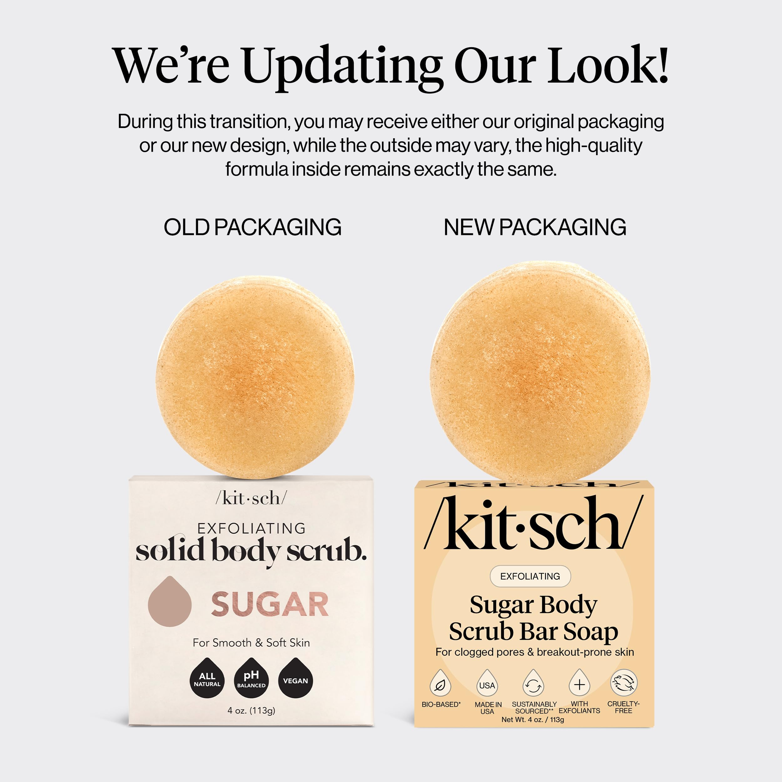 Kitsch Exfoliating Sugar Body Scrub Bar Soap – Polishing Soap Bar with Granules, Walnut Shell & Coconut Oil – Hydrating Exfoliating Body Scrub for Smooth, Glowing Skin Care – Made in the USA - 4 oz