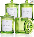 4 Pack Bathroom Organizers and Storage - 16 Oz Glass Qtip Holder & Cotton Pad Dispenser with Lid, Apothecary Jars for Home, Room Decor, Kitchen Organizer (Green)