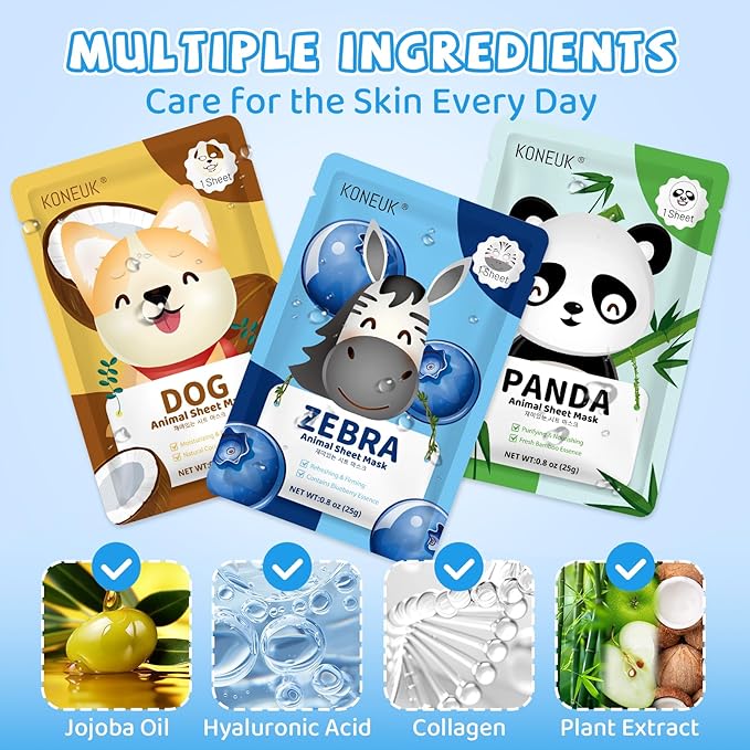 36 Pack Cute Animal Kids Face Mask, Sheet Collagen Moisturizing Face Mask for Girls Teens, Easter Basket Stuffers, Bulk Spa Party Gifts and Birthday Gifts
