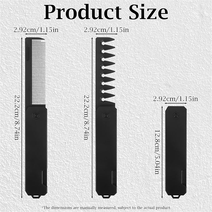 Folding Hair Comb for Men, Fine Tooth & Wide Tooth Comb, Double-Sided Pocket Comb for Hair, Portable Folding Pocket Combs for Men for Travel Grooming Beards and Mustaches