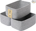 Small Storage Baskets for Organizing | Closet Organizer Bins | Shelf Toy Basket | Woven Rope Baskets | Cube Decorative Box | Shallow Basket | 11.5x7.5x4.7” | 3 Packs Mixed Grey