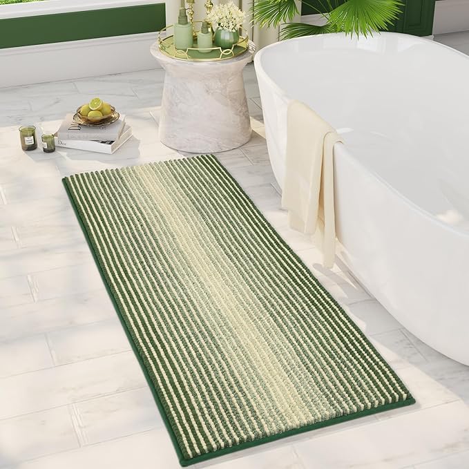 BSICPRO Large Bathroom Rugs, Bath Mat Rug for Bathroom Non Slip 20 x 47 Inches Water Absorbent Chenille Runner Rugs Floor Mats Machine Washable (Green)