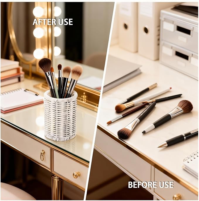 Dealpoli Rattan Jars, Cotton Pad Floss Jar Bathroom Vanity Desk Storage